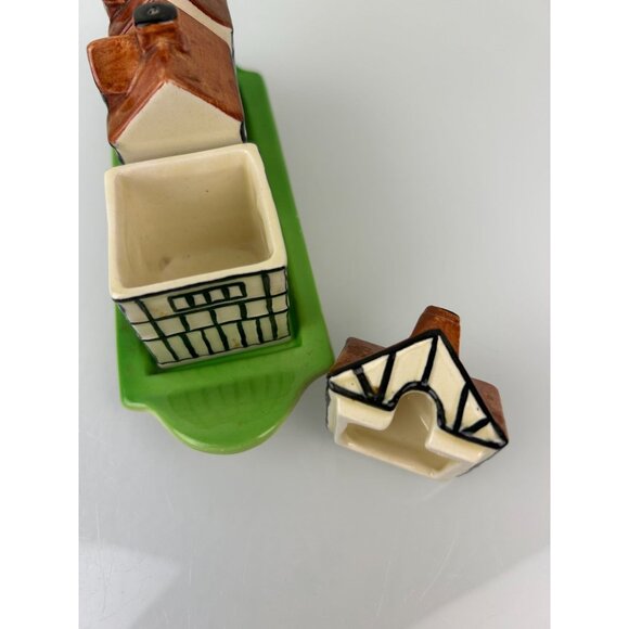 Beswick England 1940s Tudor-Style Cottages Salt Pepper & Sugar Set on Tray VTG - Picture 5 of 16